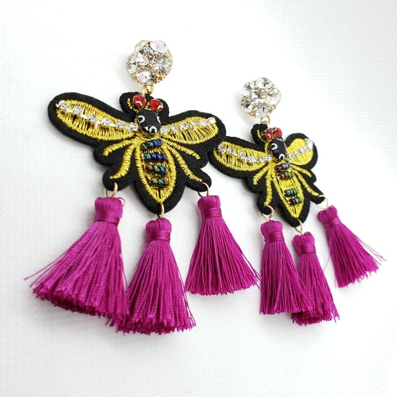 Bee earrings, handmade jewelry,  tassel earrings - Picture 3 of 4